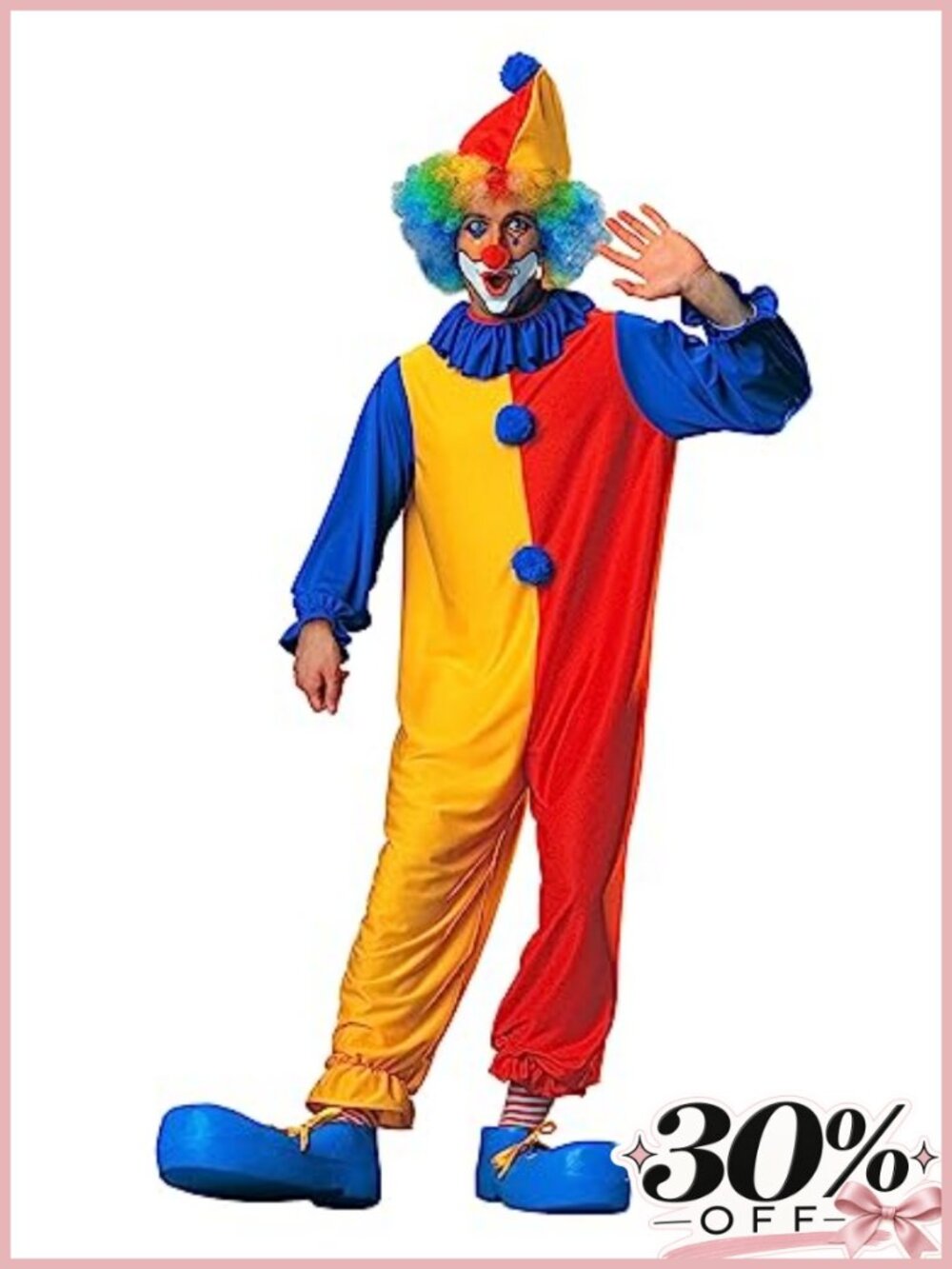 Classic Clown Costume Hat Jumpsuit Ruffle Cosplay Halloween